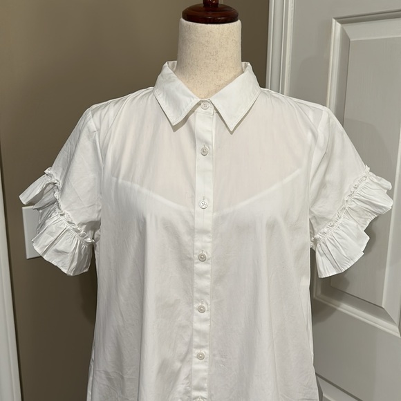 J.Crew Ruffle-hem shirtdress in white cotton poplin - Picture 3 of 10